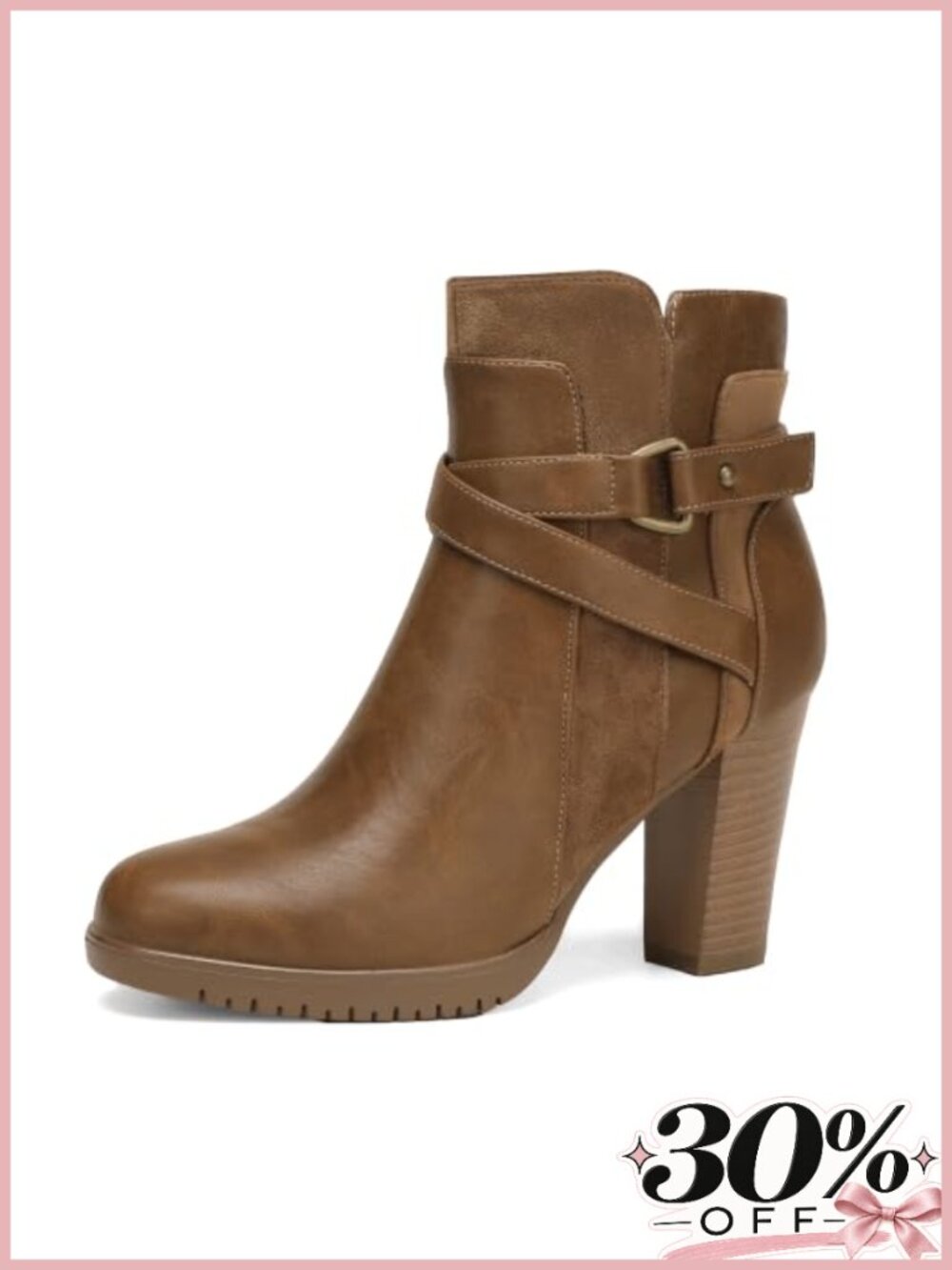 Women's Faux Leather Ankle Boots Chunky Stacked Heel Side Zipper Booties